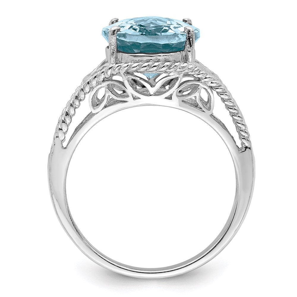 Sterling Silver Rhodium Checker-Cut Sky Blue Topaz Ring