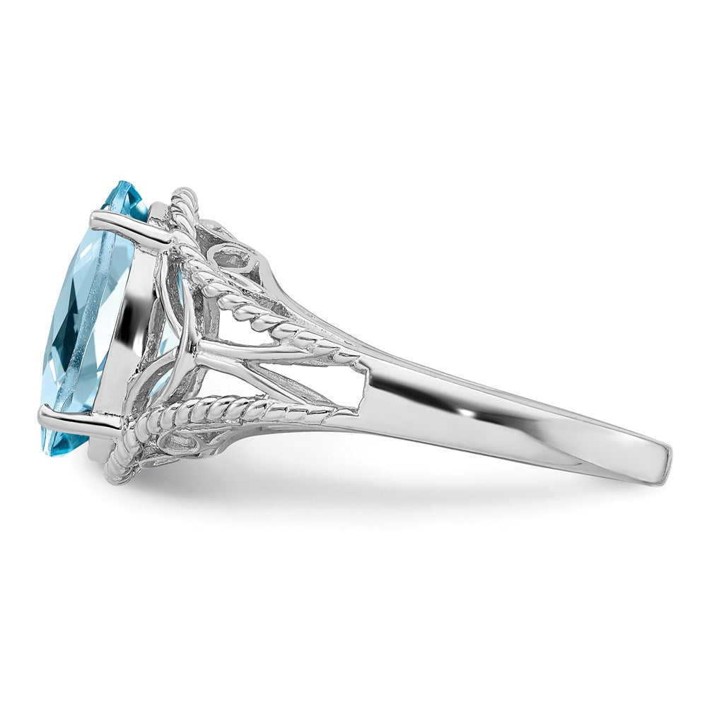 Sterling Silver Rhodium Checker-Cut Sky Blue Topaz Ring