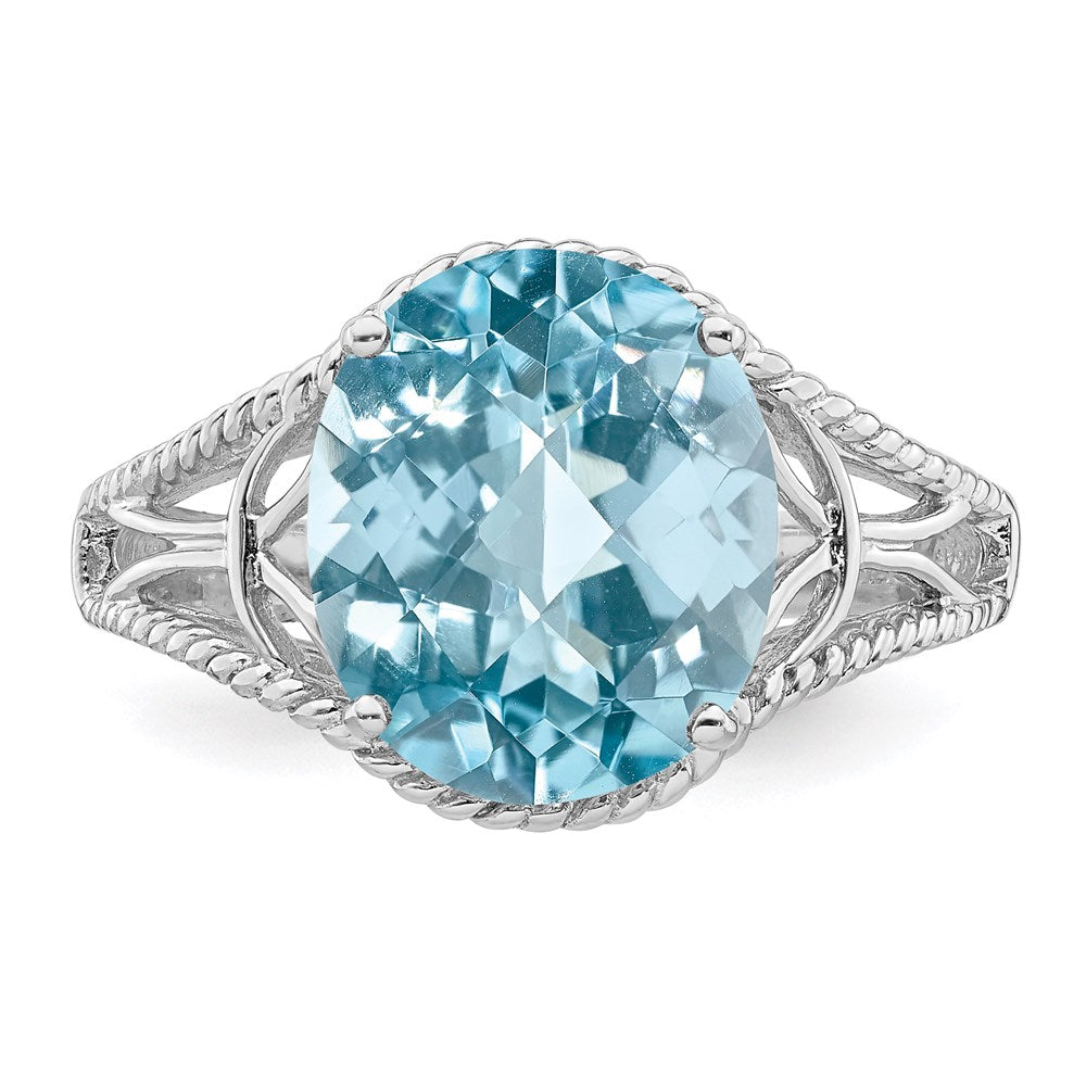 Sterling Silver Rhodium Checker-Cut Sky Blue Topaz Ring