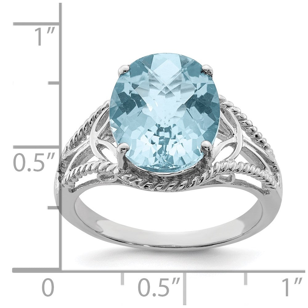 Sterling Silver Rhodium Checker-Cut Sky Blue Topaz Ring