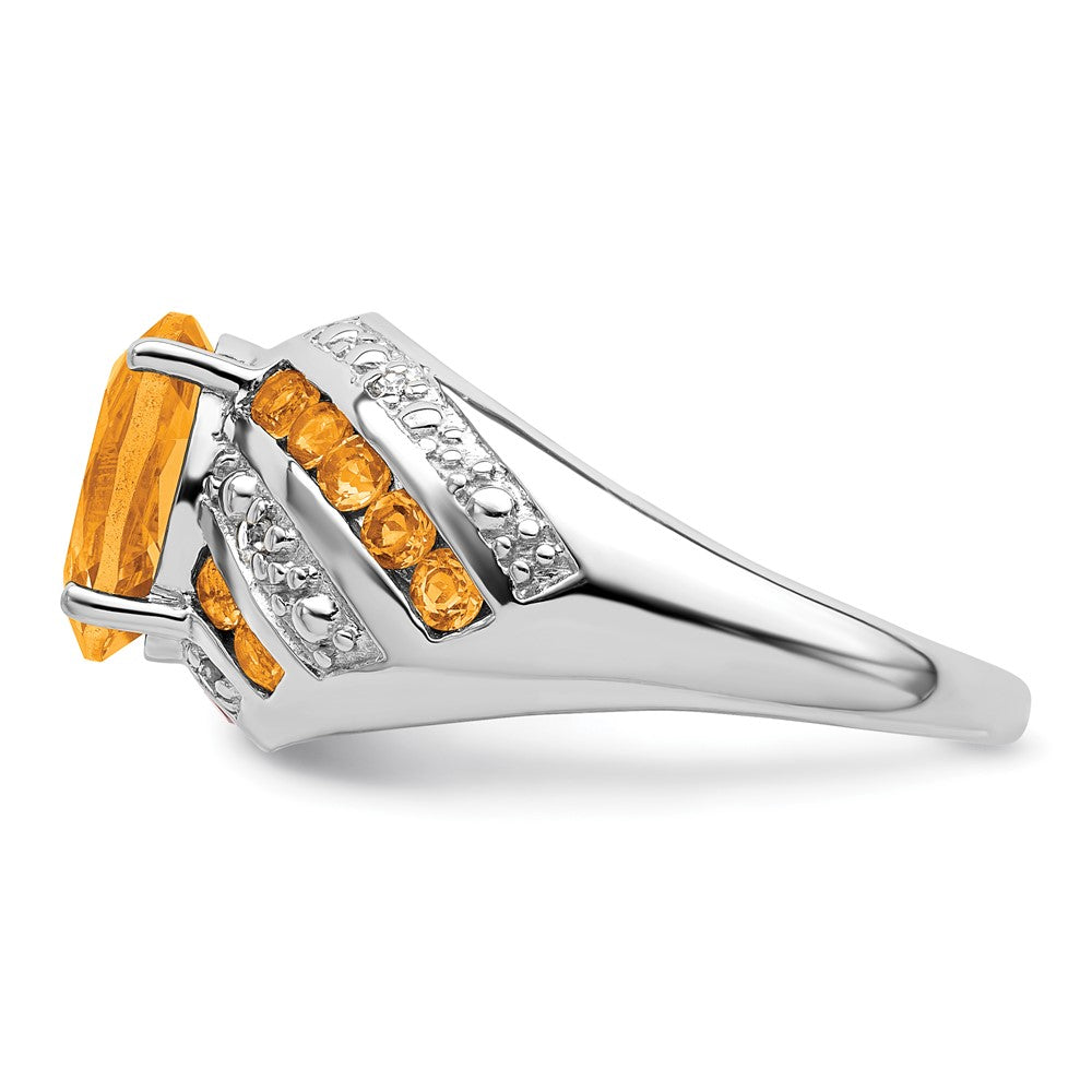 Sterling Silver Rhodium-plated Citrine & Diamond Ring