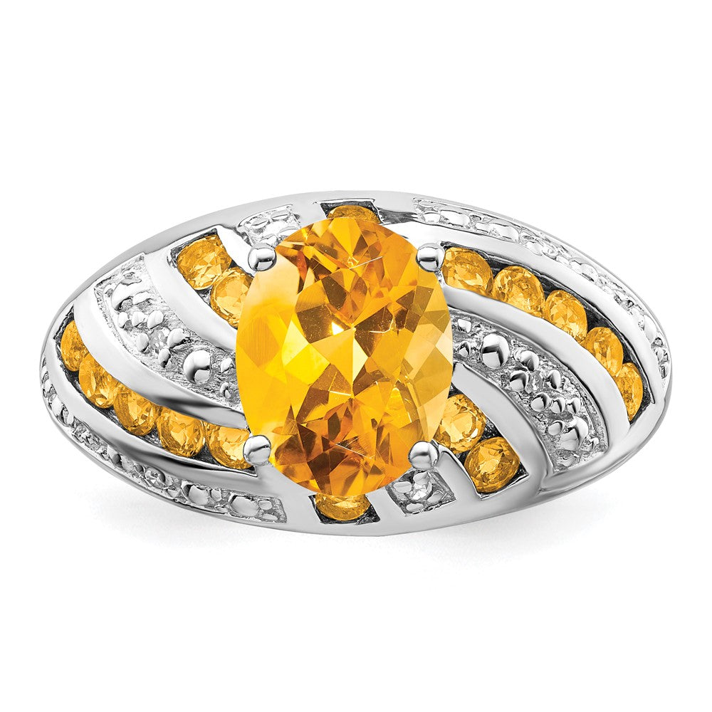 Sterling Silver Rhodium-plated Citrine & Diamond Ring