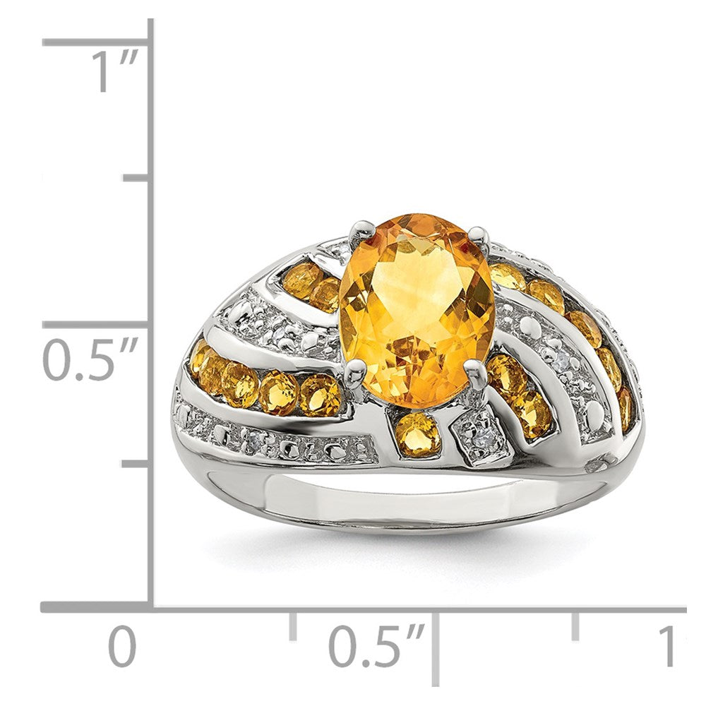 Sterling Silver Rhodium-plated Citrine & Diamond Ring