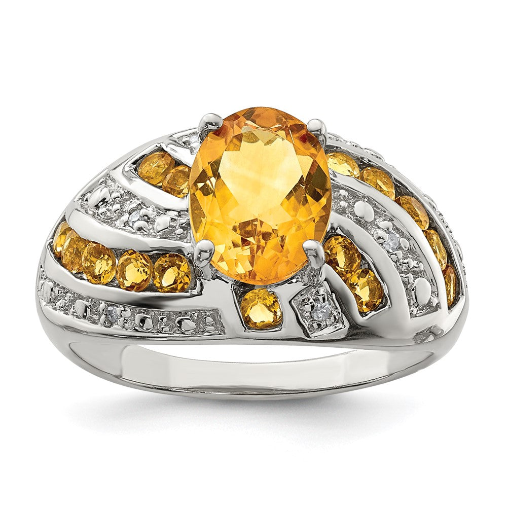 Sterling Silver Rhodium-plated Citrine & Diamond Ring