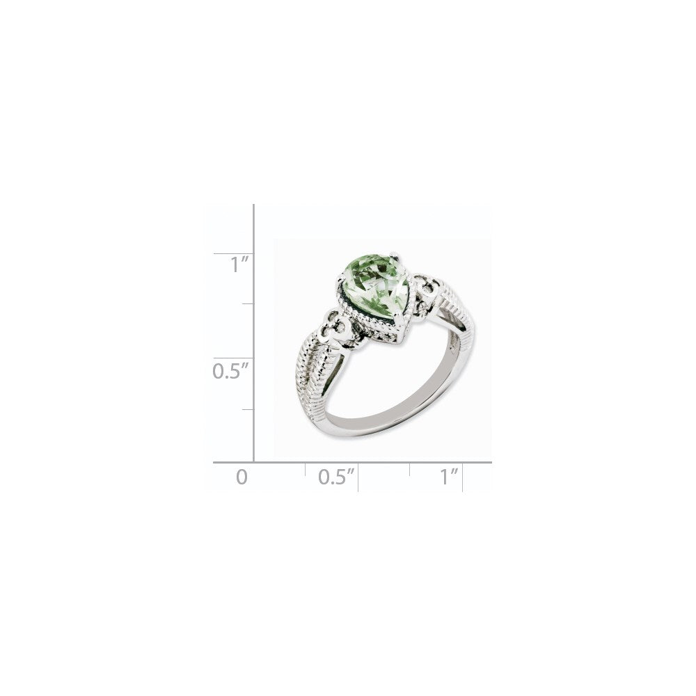 Sterling Silver Rhodium-plated Green Quartz & Diamond Ring