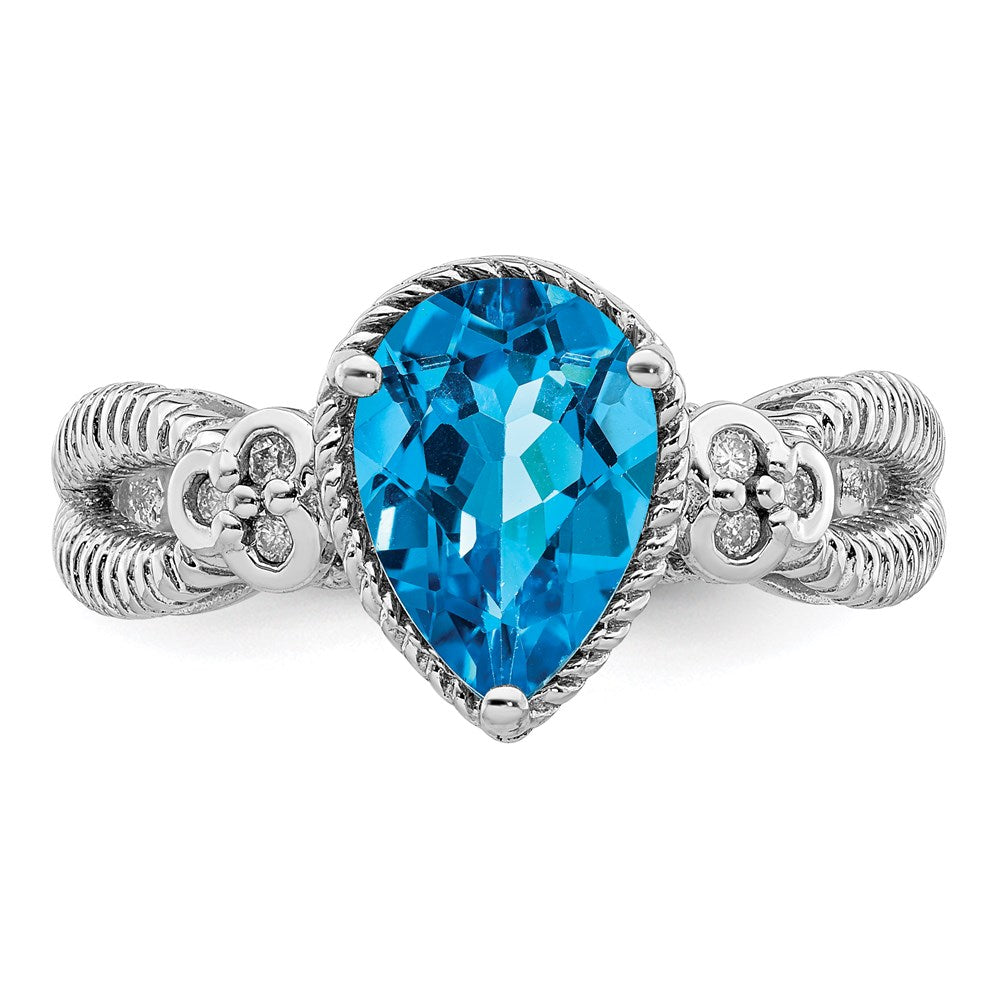 Sterling Silver Rhodium Blue Topaz & Diamond Ring