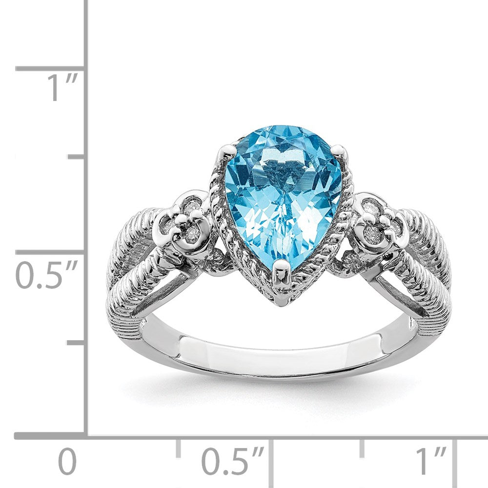 Sterling Silver Rhodium Blue Topaz & Diamond Ring