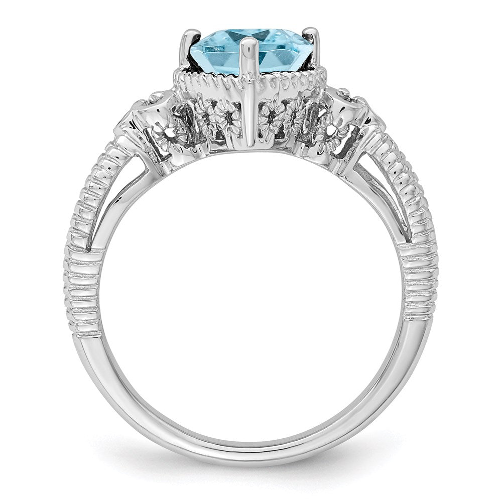 Sterling Silver Rhodium Sky Blue Topaz & Diamond Ring