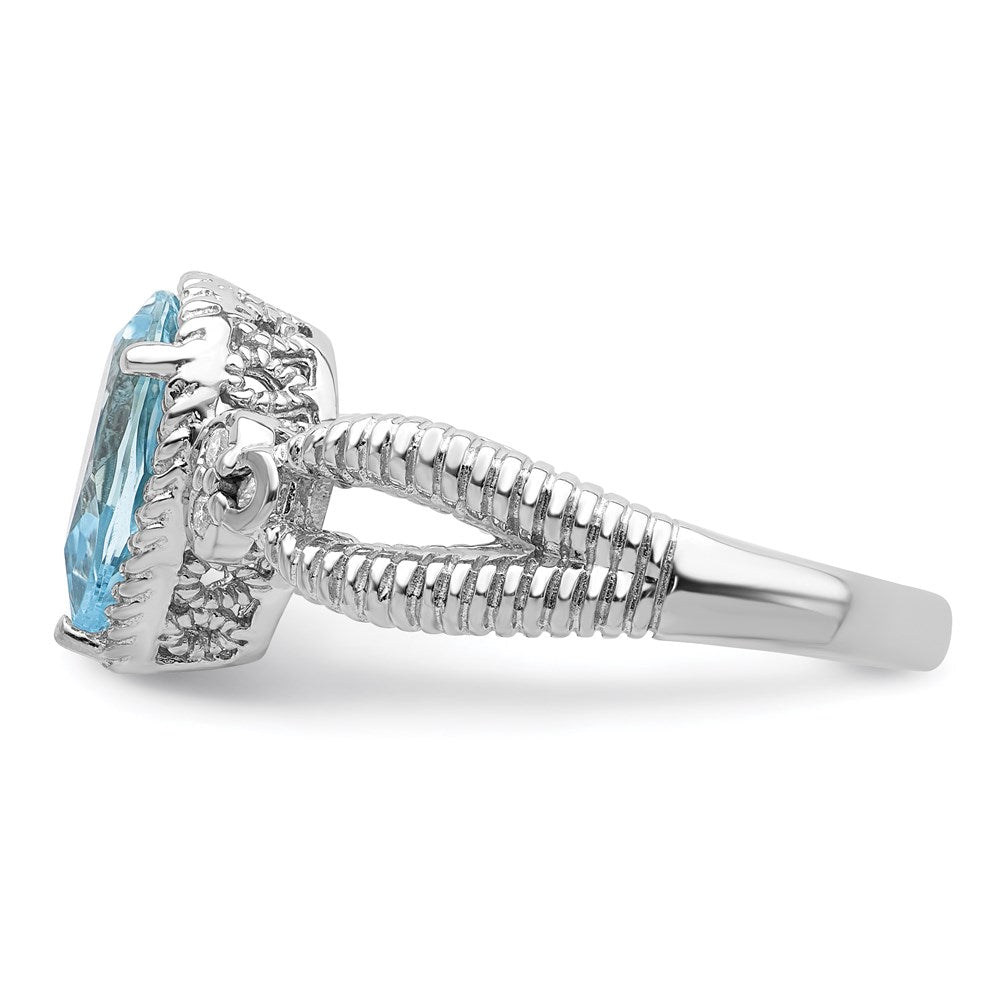 Sterling Silver Rhodium Sky Blue Topaz & Diamond Ring