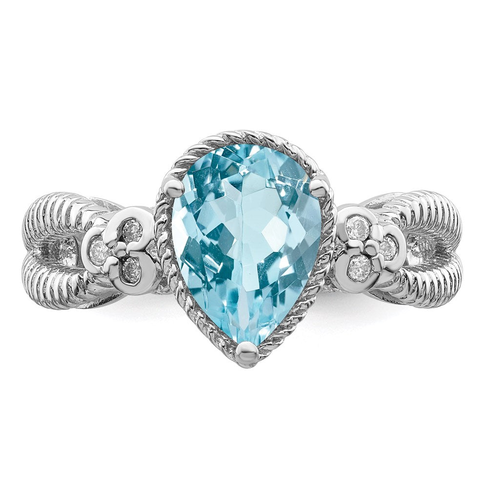 Sterling Silver Rhodium Sky Blue Topaz & Diamond Ring