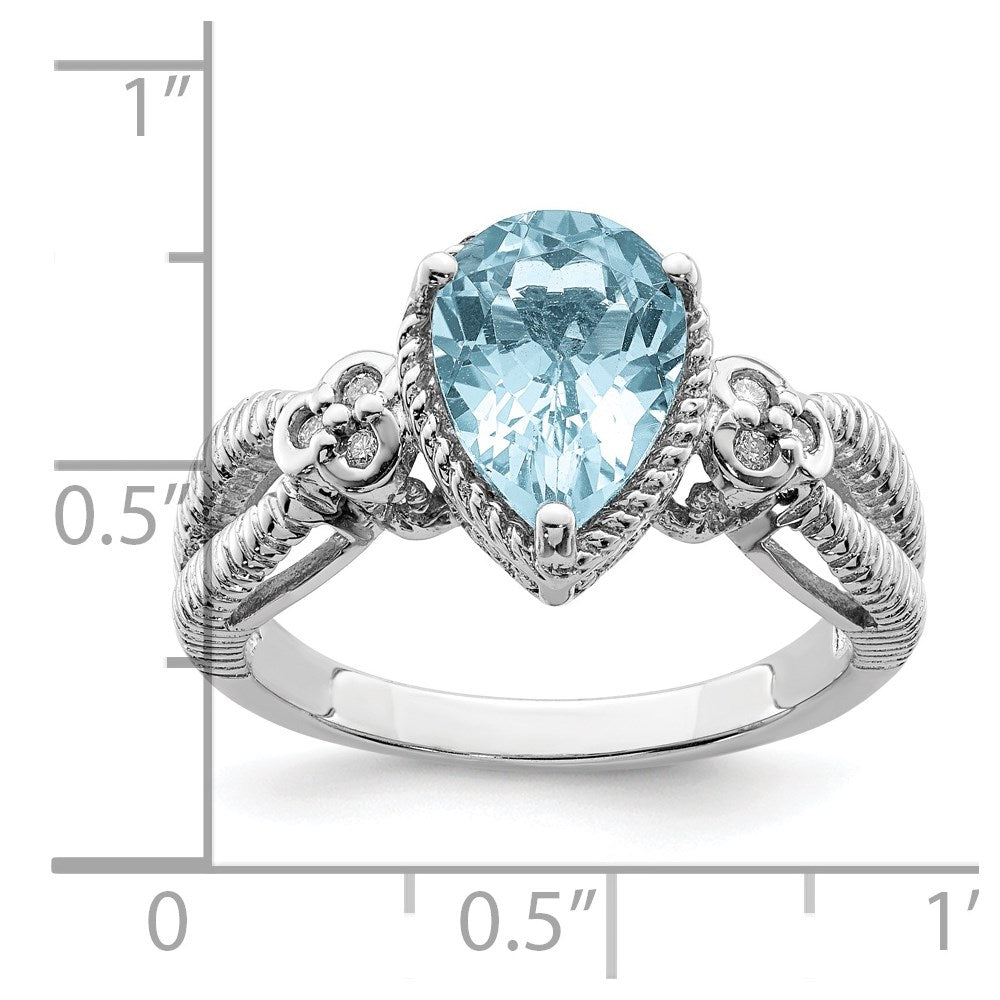 Sterling Silver Rhodium Sky Blue Topaz & Diamond Ring