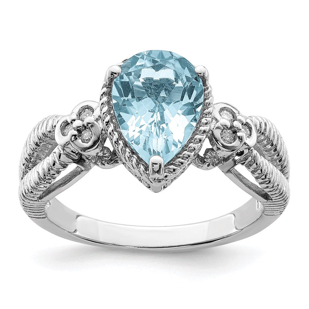 Sterling Silver Rhodium Sky Blue Topaz & Diamond Ring