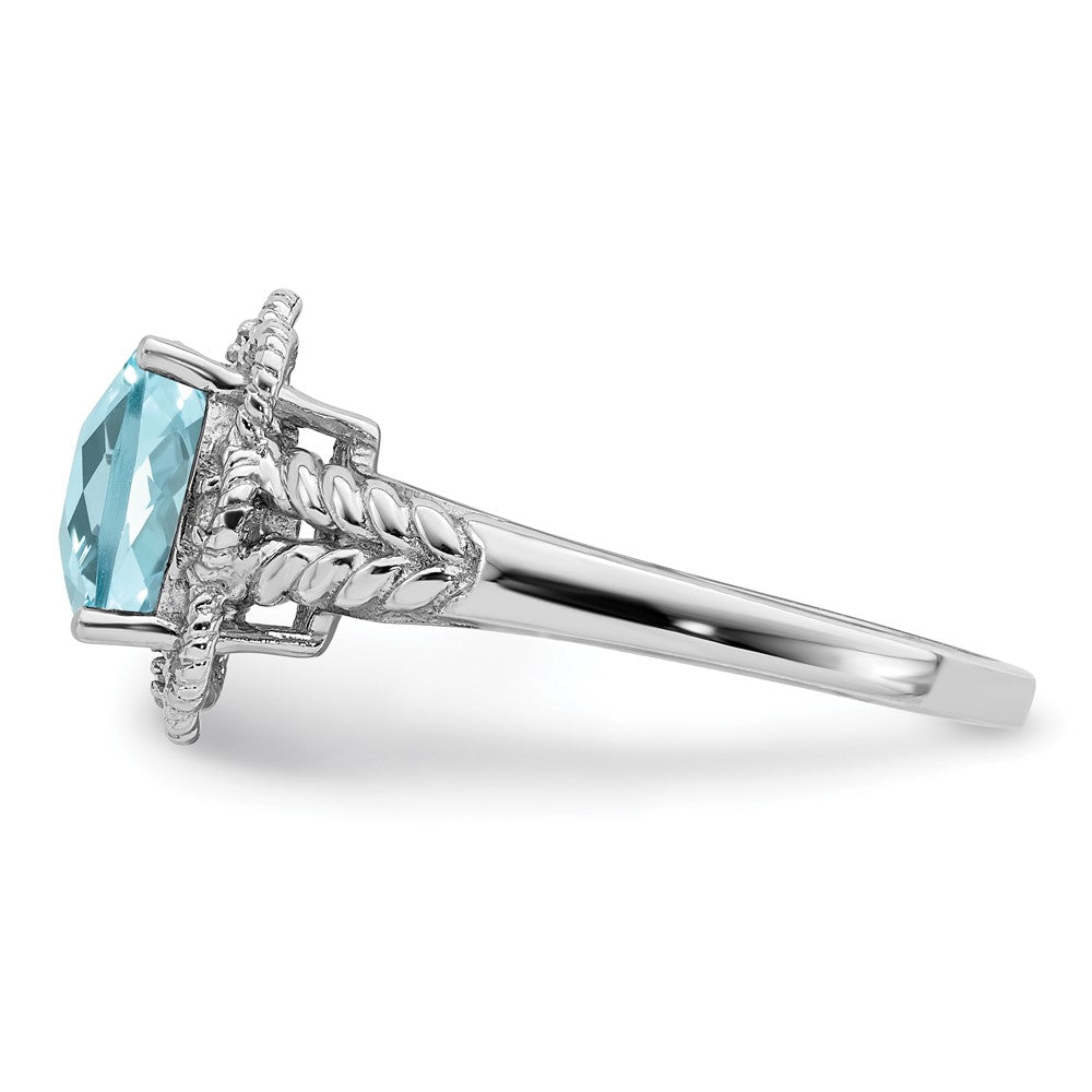 Sterling Silver Rhodium Checker-Cut Sky Blue Topaz & Diamond Ring