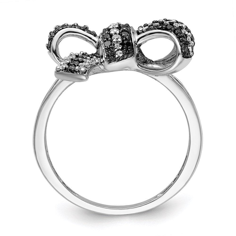 White Night Sterling Silver Rhodium-plated Black and White Diamond Bow Ring