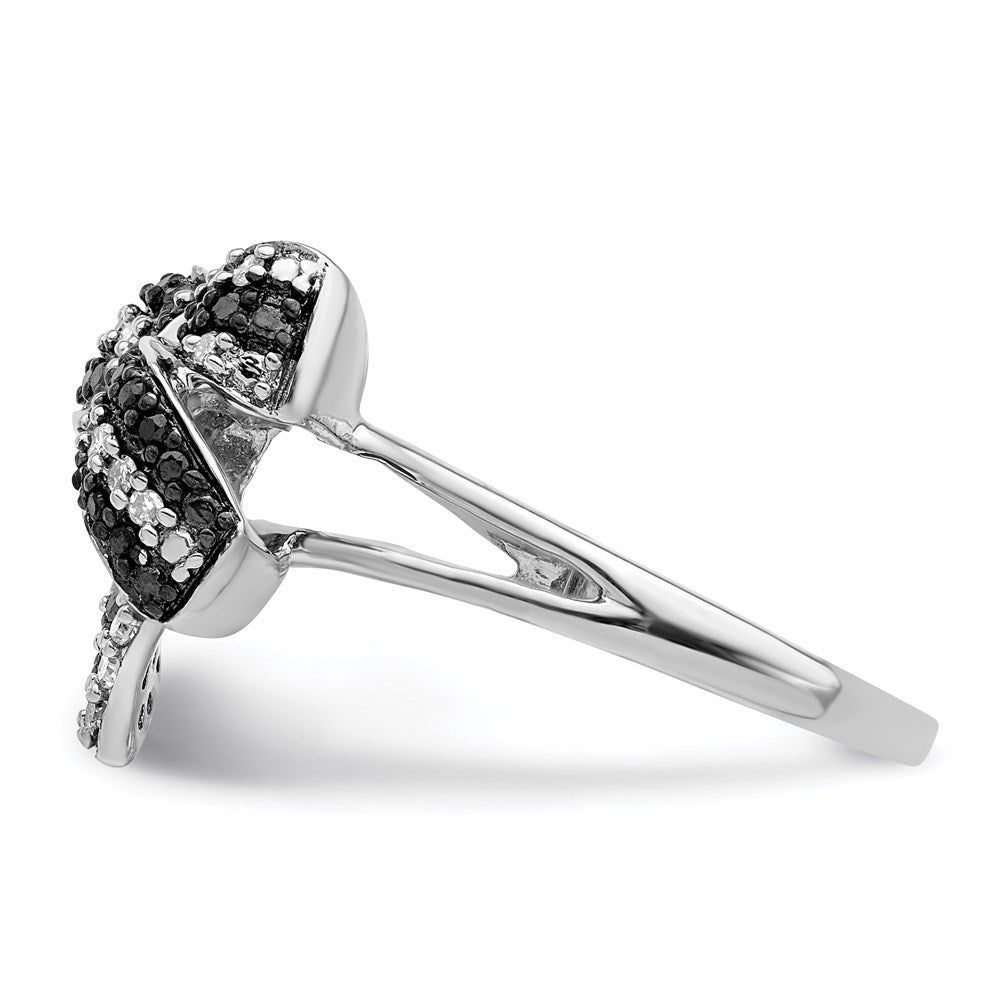 White Night Sterling Silver Rhodium-plated Black and White Diamond Bow Ring