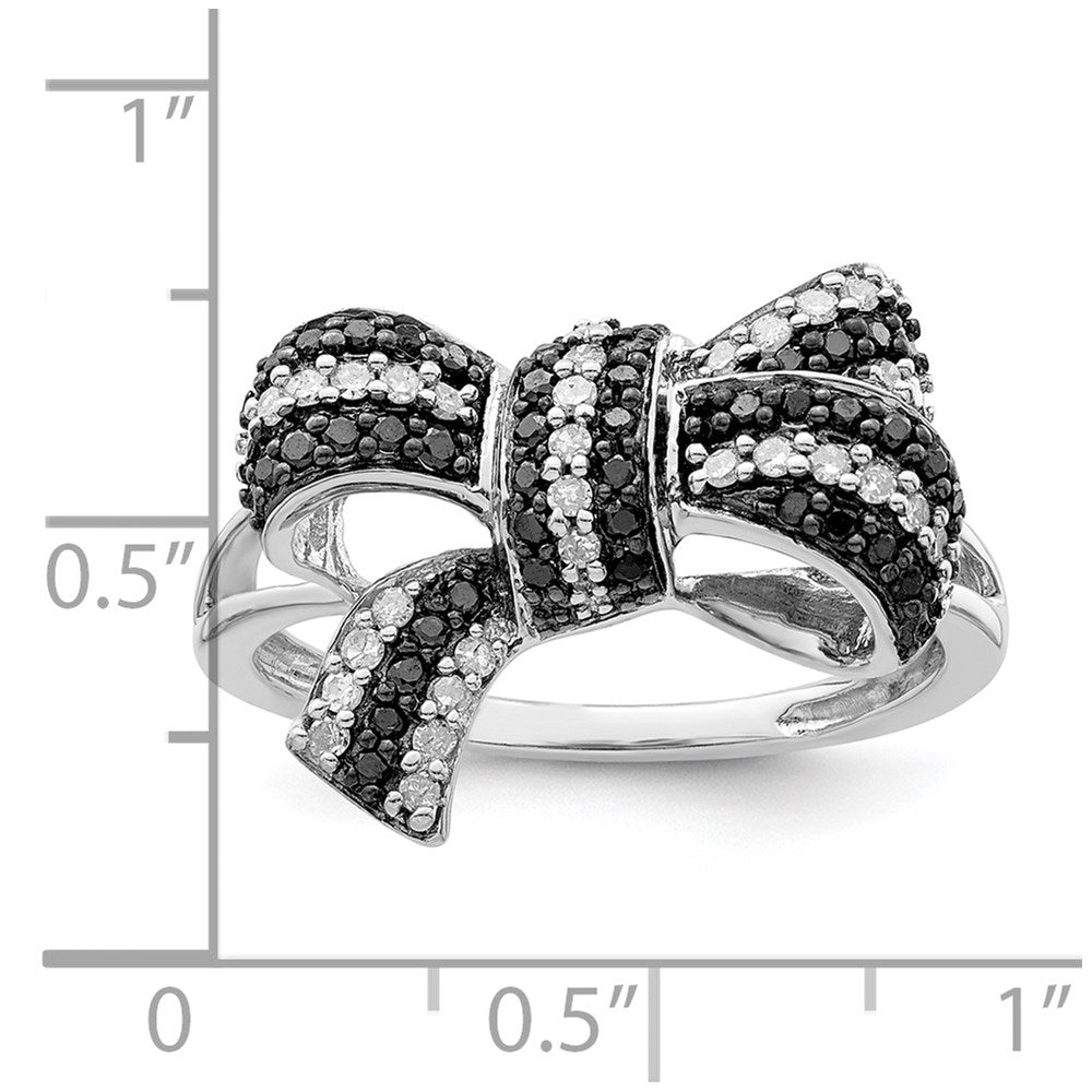 White Night Sterling Silver Rhodium-plated Black and White Diamond Bow Ring