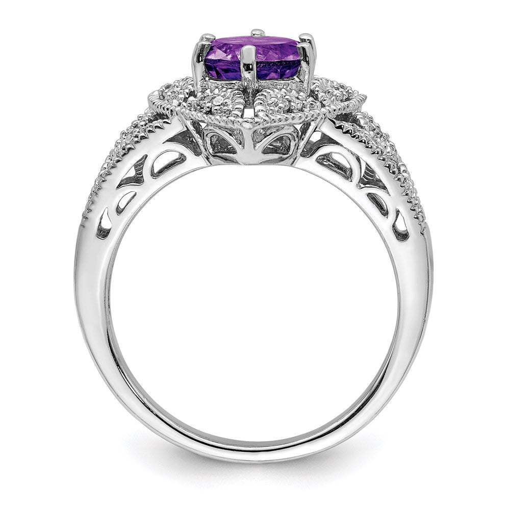 Sterling Silver Rhodium-plated Amethyst & Diamond Ring