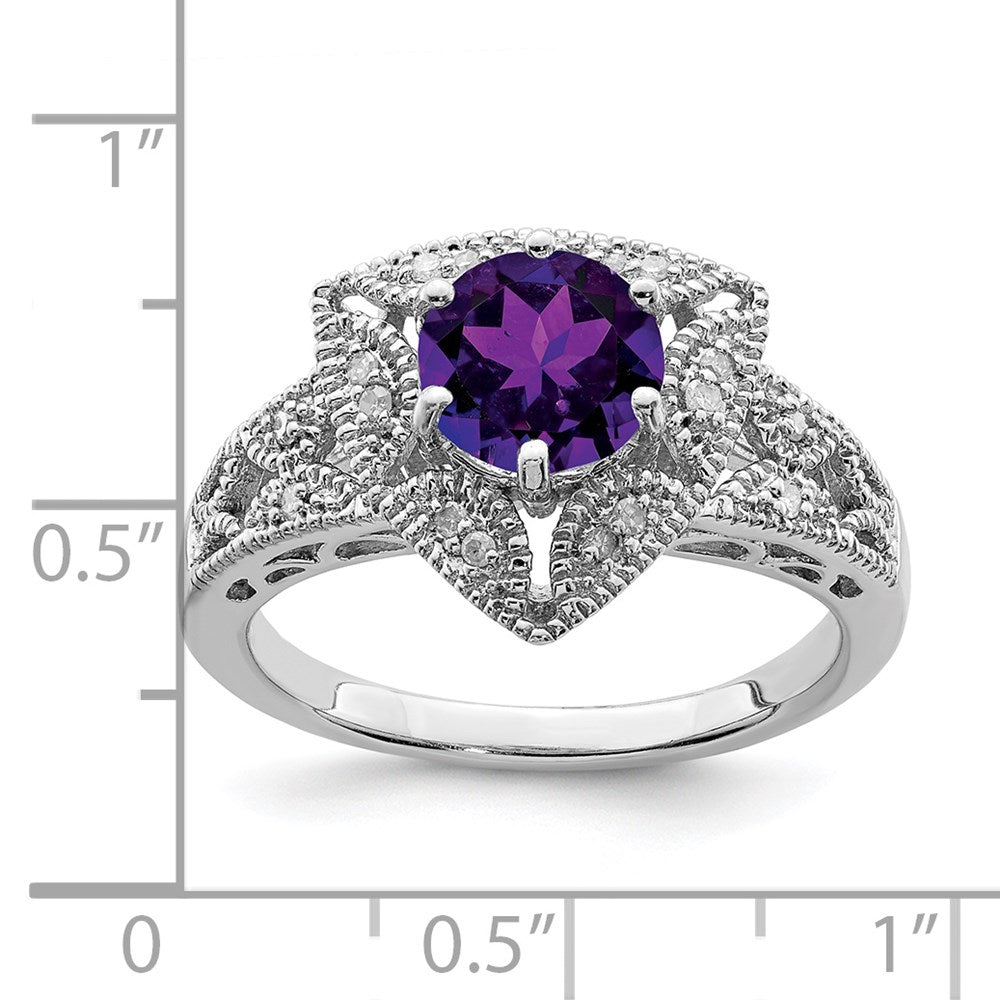 Sterling Silver Rhodium-plated Amethyst & Diamond Ring