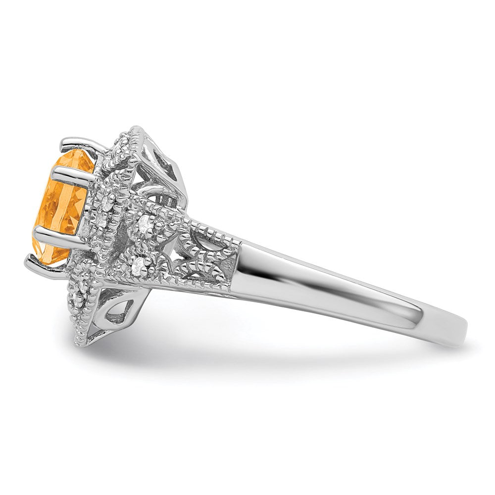 Sterling Silver Rhodium Citrine & Diamond Ring