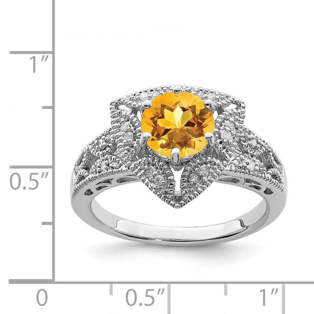 Sterling Silver Rhodium Citrine & Diamond Ring