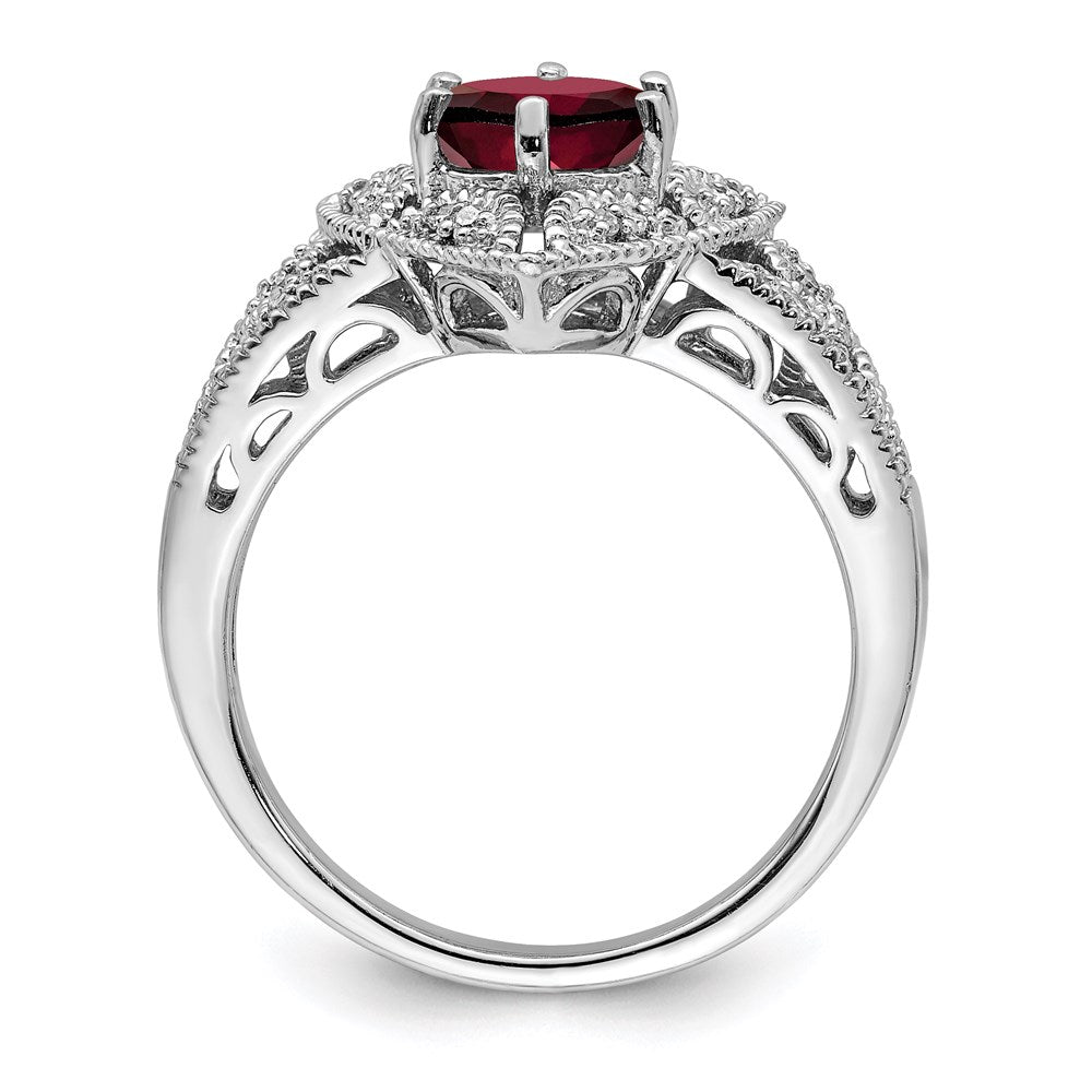 Sterling Silver Rhodium-plated Garnet & Diamond Ring