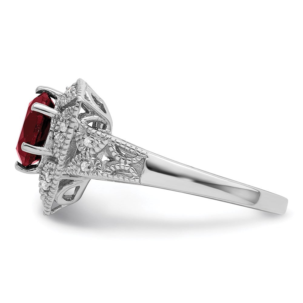 Sterling Silver Rhodium-plated Garnet & Diamond Ring