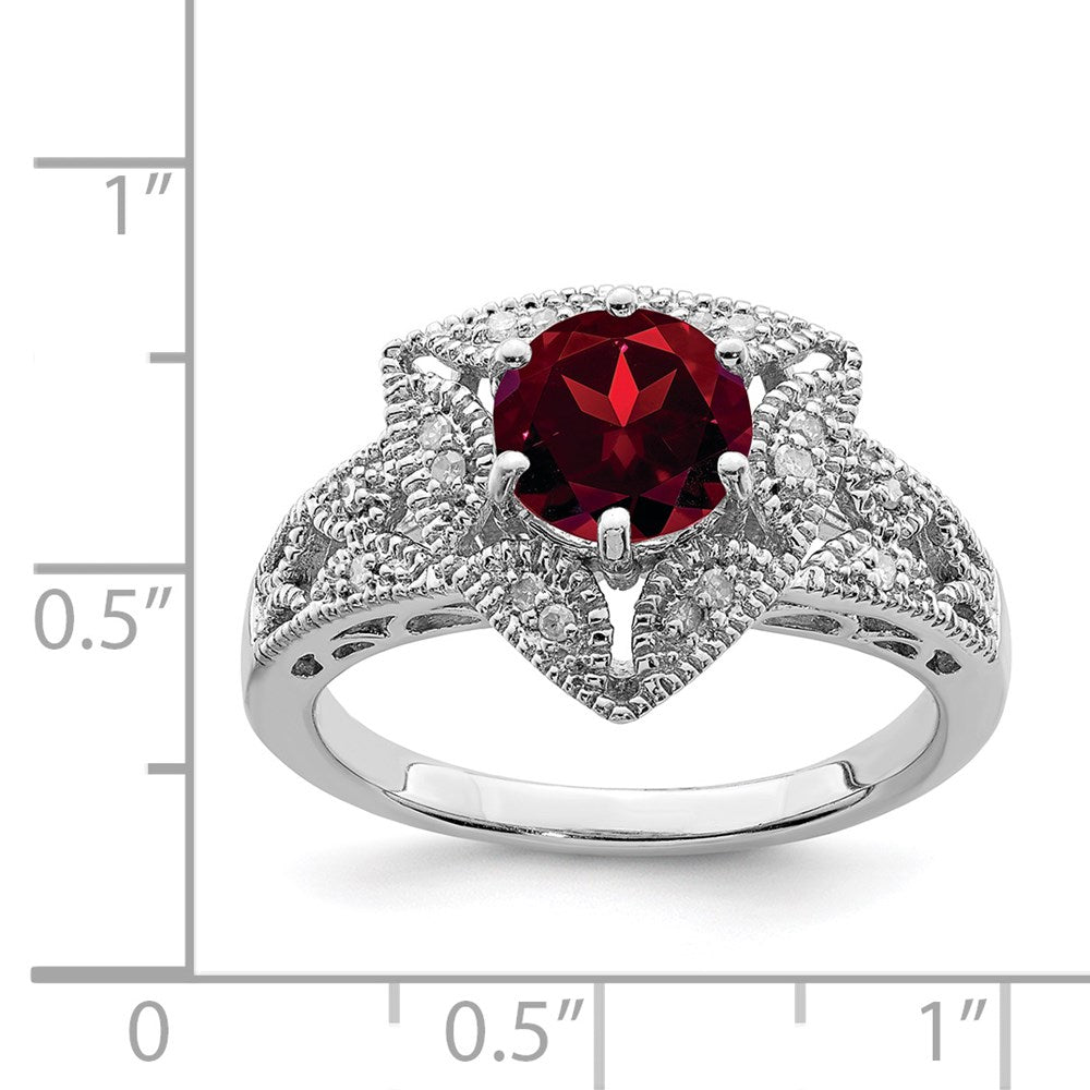 Sterling Silver Rhodium-plated Garnet & Diamond Ring