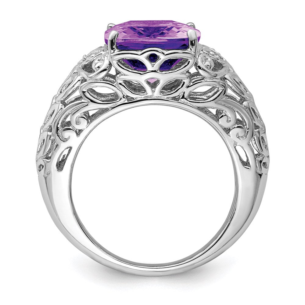 Sterling Silver Rhodium-plated Amethyst & Diamond Ring