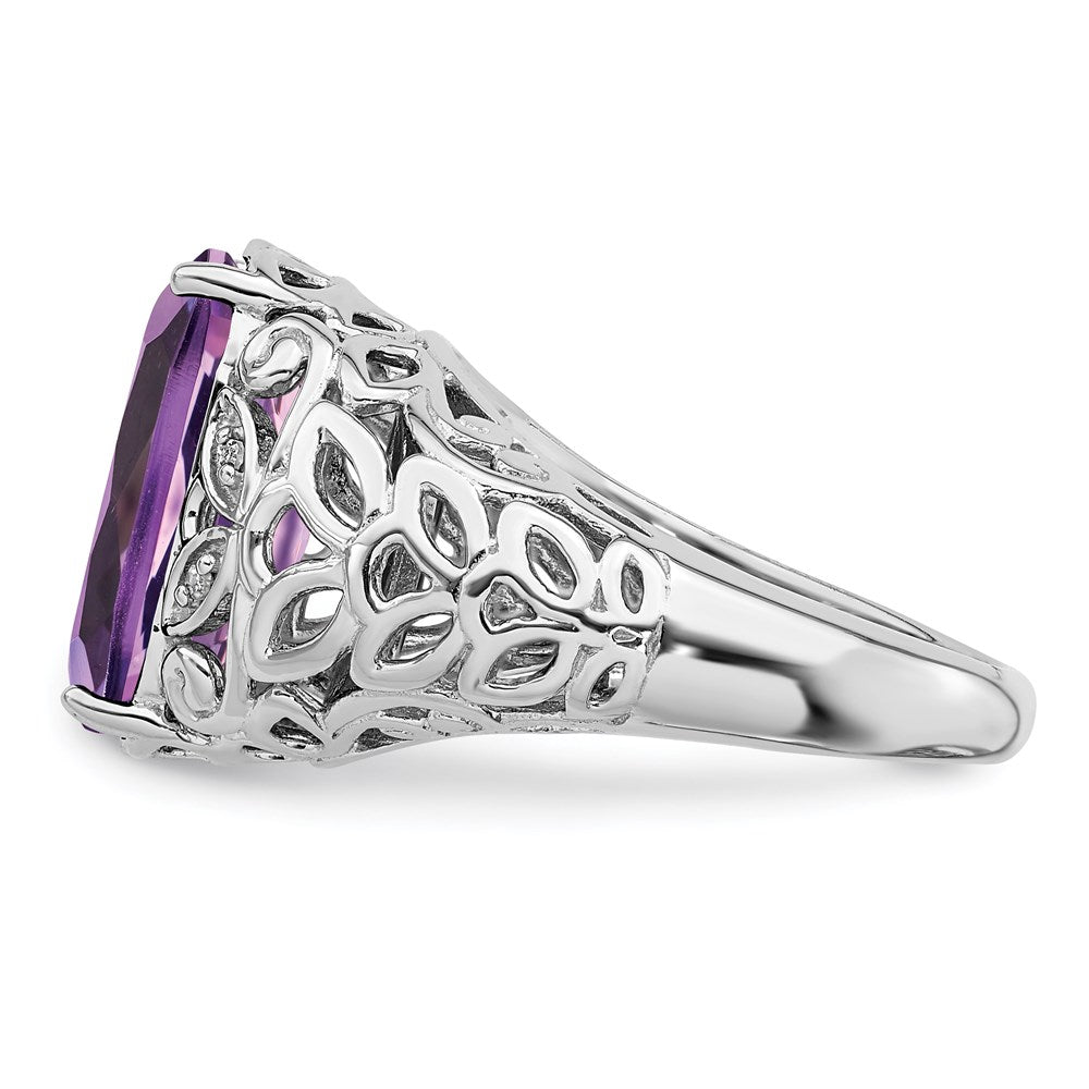 Sterling Silver Rhodium-plated Amethyst & Diamond Ring