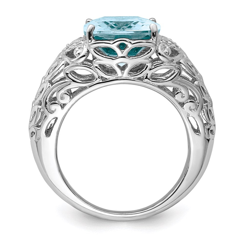 Sterling Silver Rhodium Sky Blue Topaz & Diamond Ring