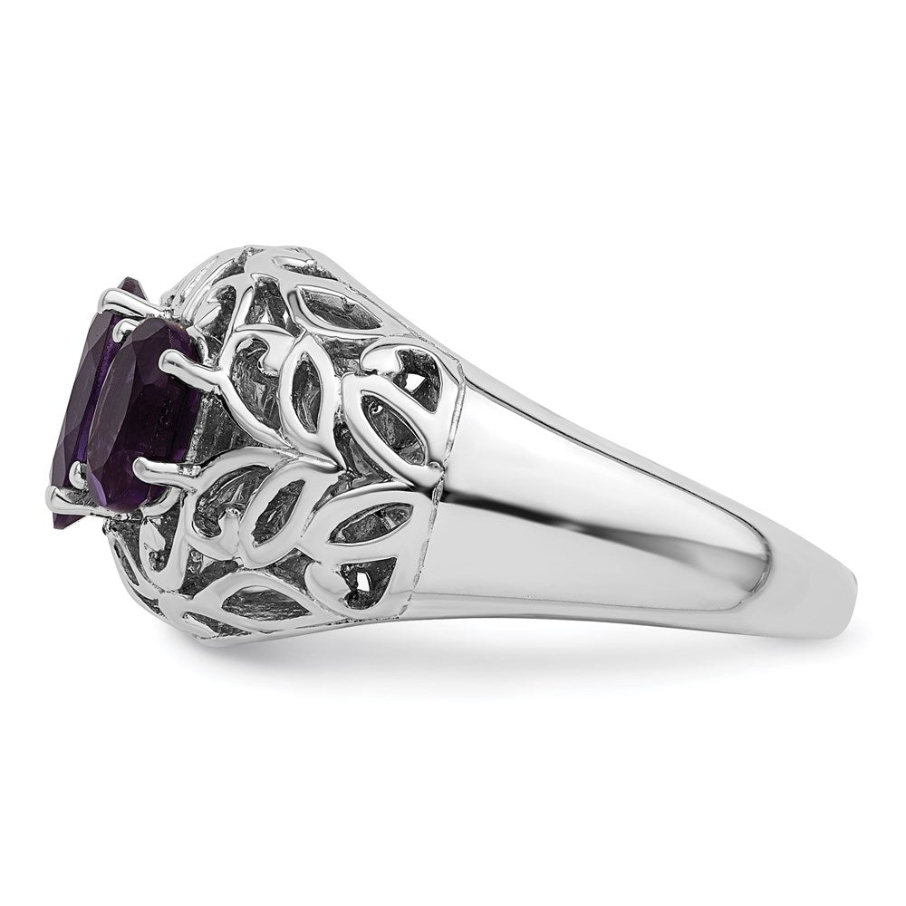 Sterling Silver Rhodium-plated Amethyst Ring