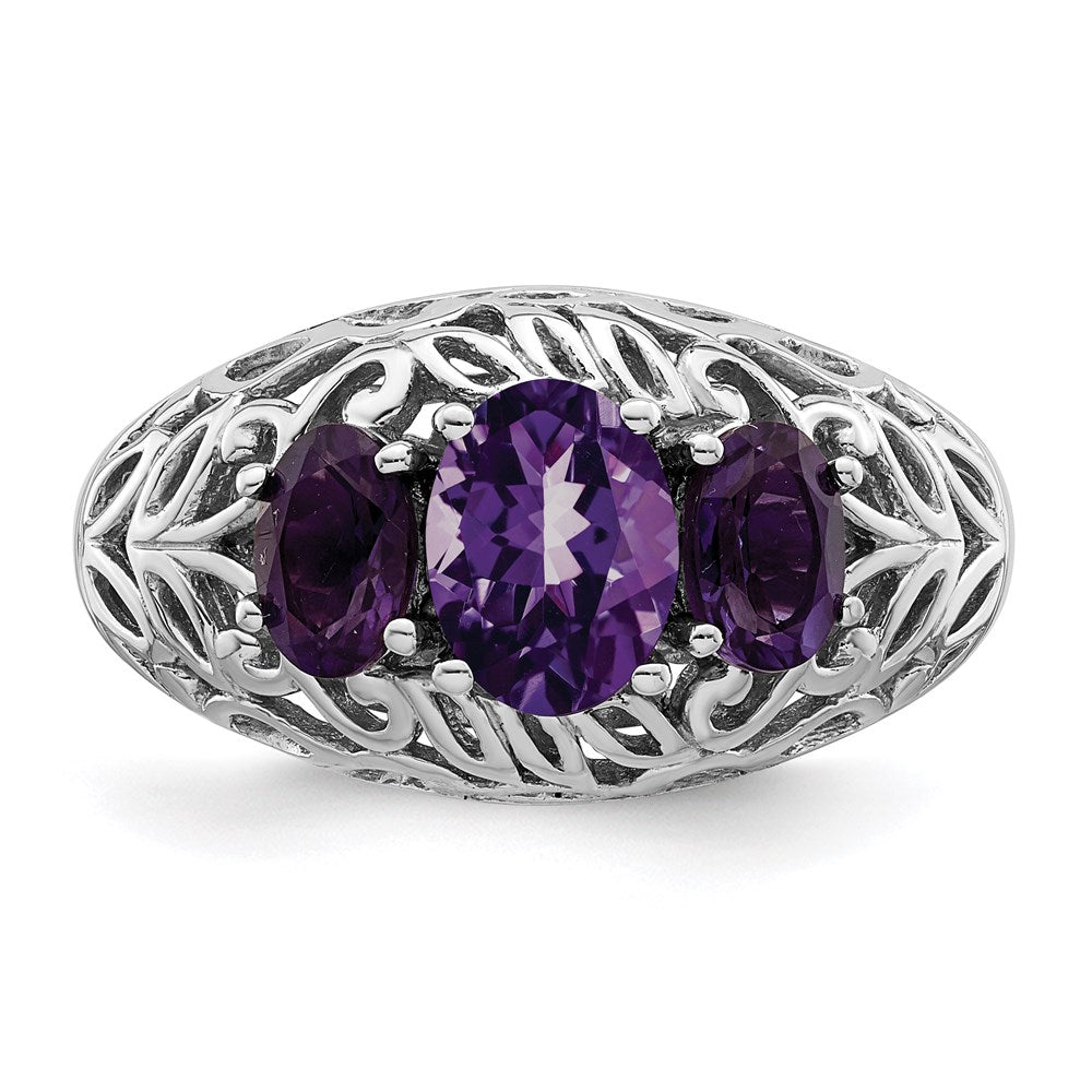 Sterling Silver Rhodium-plated Amethyst Ring