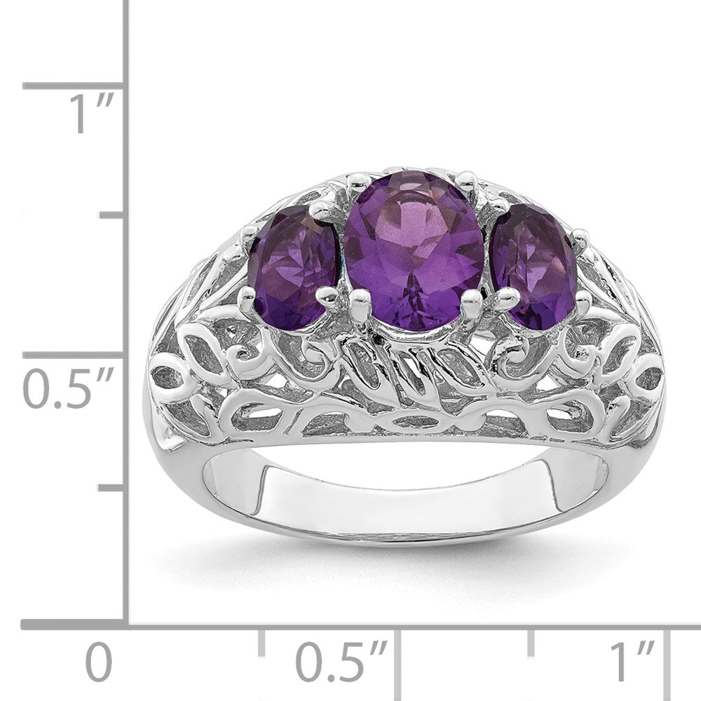 Sterling Silver Rhodium-plated Amethyst Ring