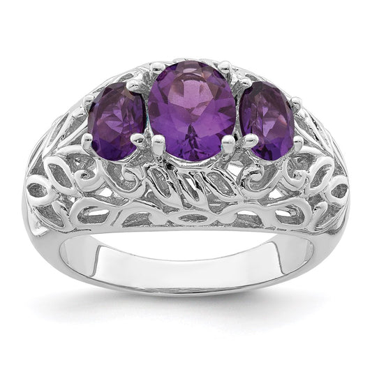 Sterling Silver Rhodium-plated Amethyst Ring