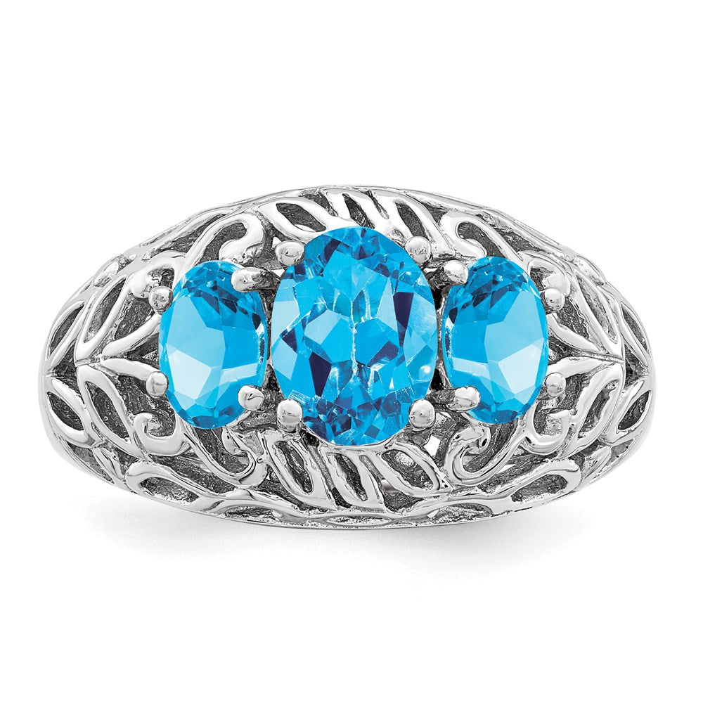 Sterling Silver Rhodium Swiss Blue Topaz Ring