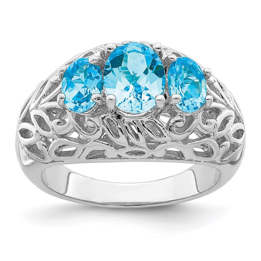 Sterling Silver Rhodium Swiss Blue Topaz Ring