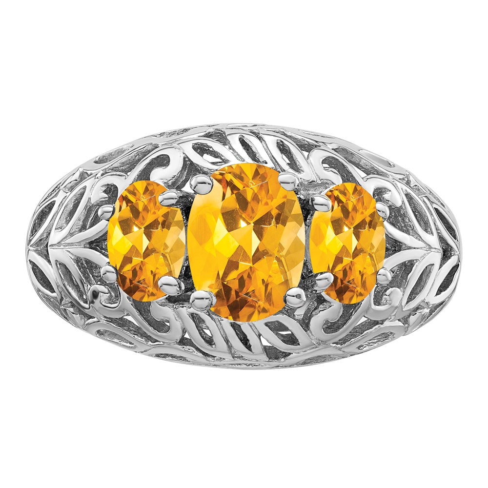 Sterling Silver Rhodium Citrine Ring