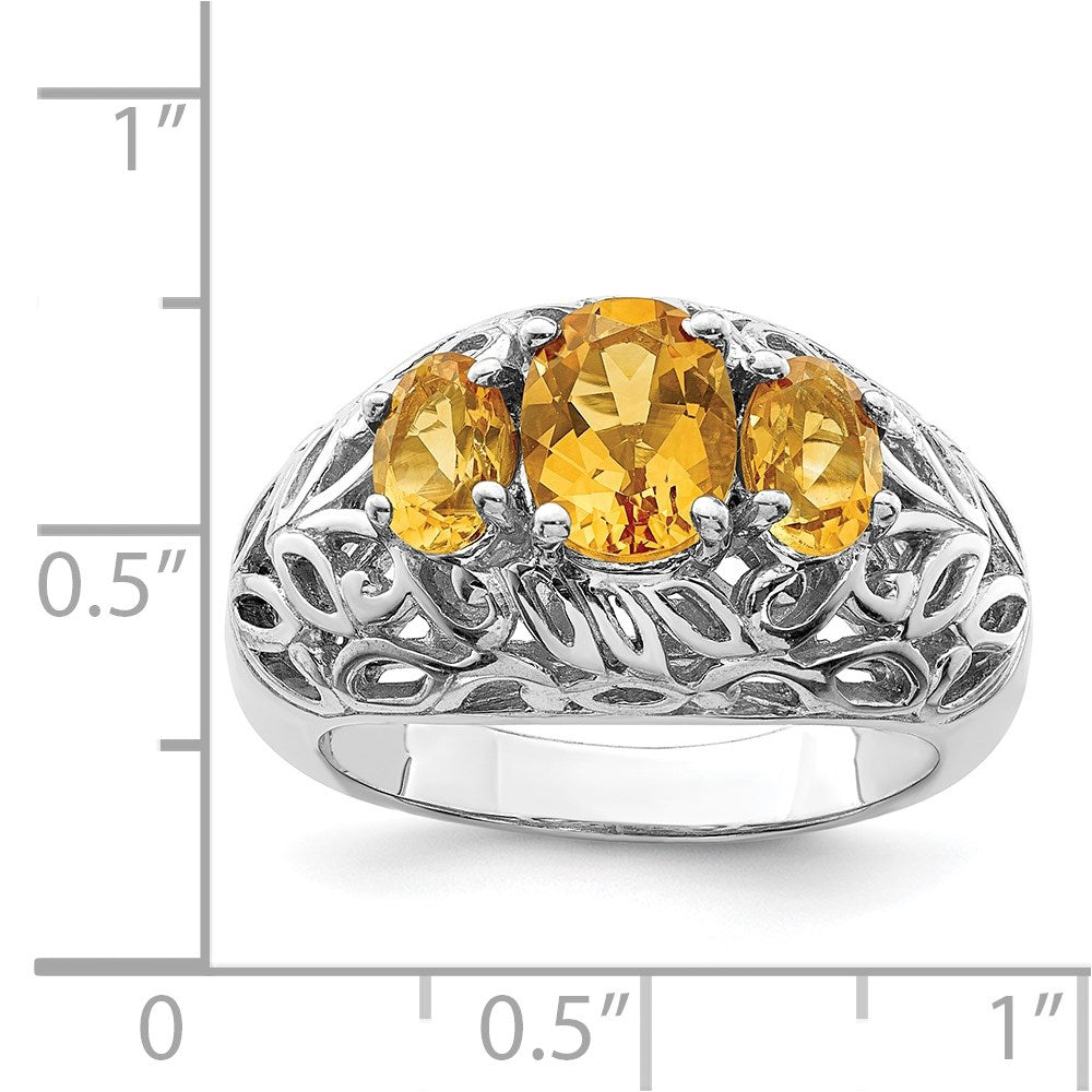 Sterling Silver Rhodium Citrine Ring