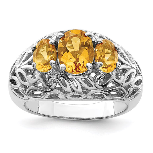 Sterling Silver Rhodium Citrine Ring