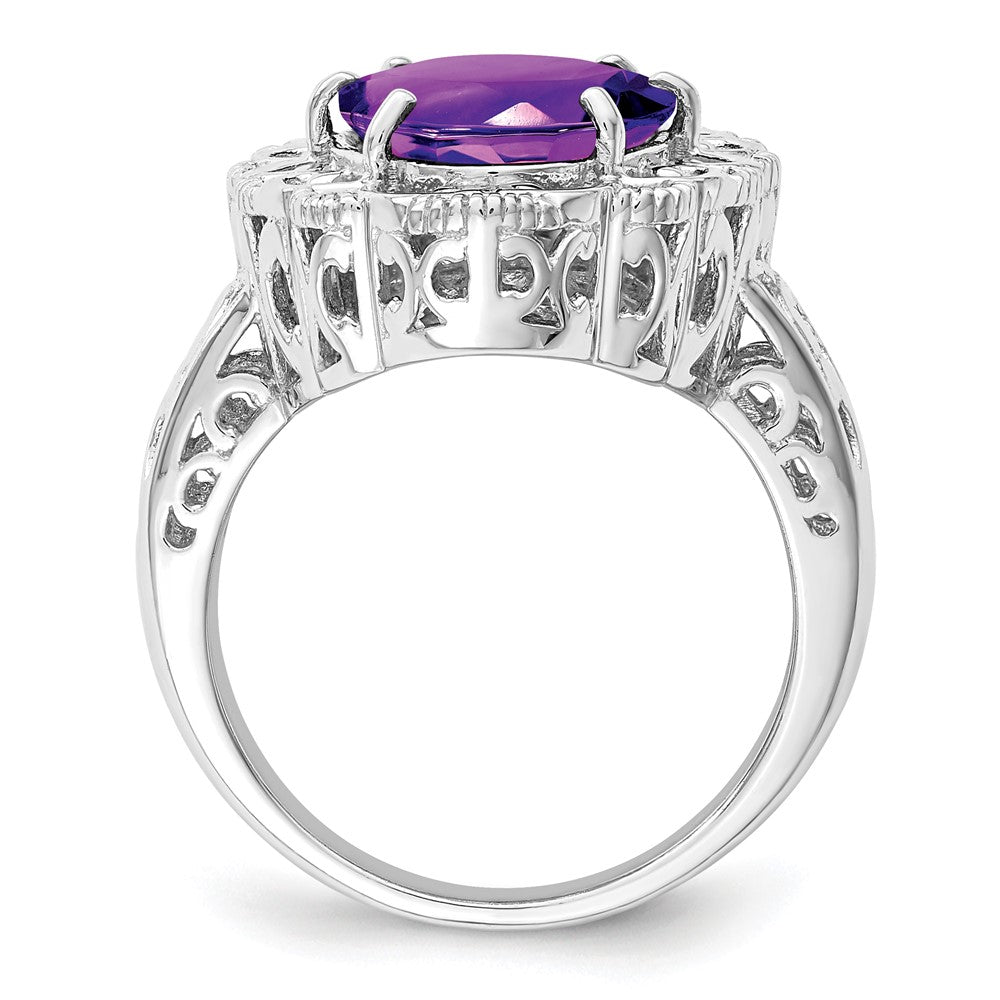 Sterling Silver Rhodium-plated Amethyst Ring