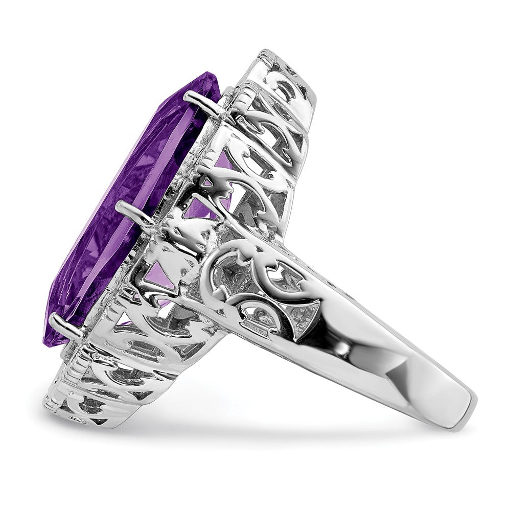 Sterling Silver Rhodium-plated Amethyst Ring