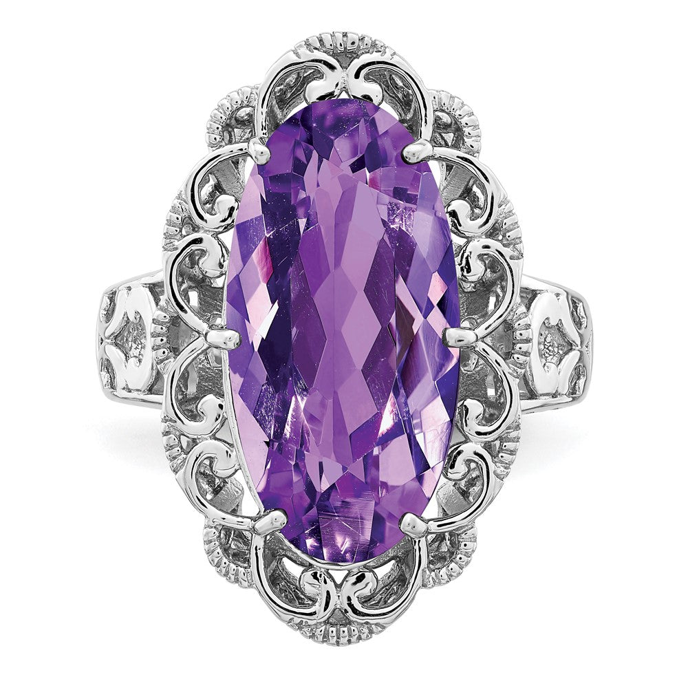 Sterling Silver Rhodium-plated Amethyst Ring