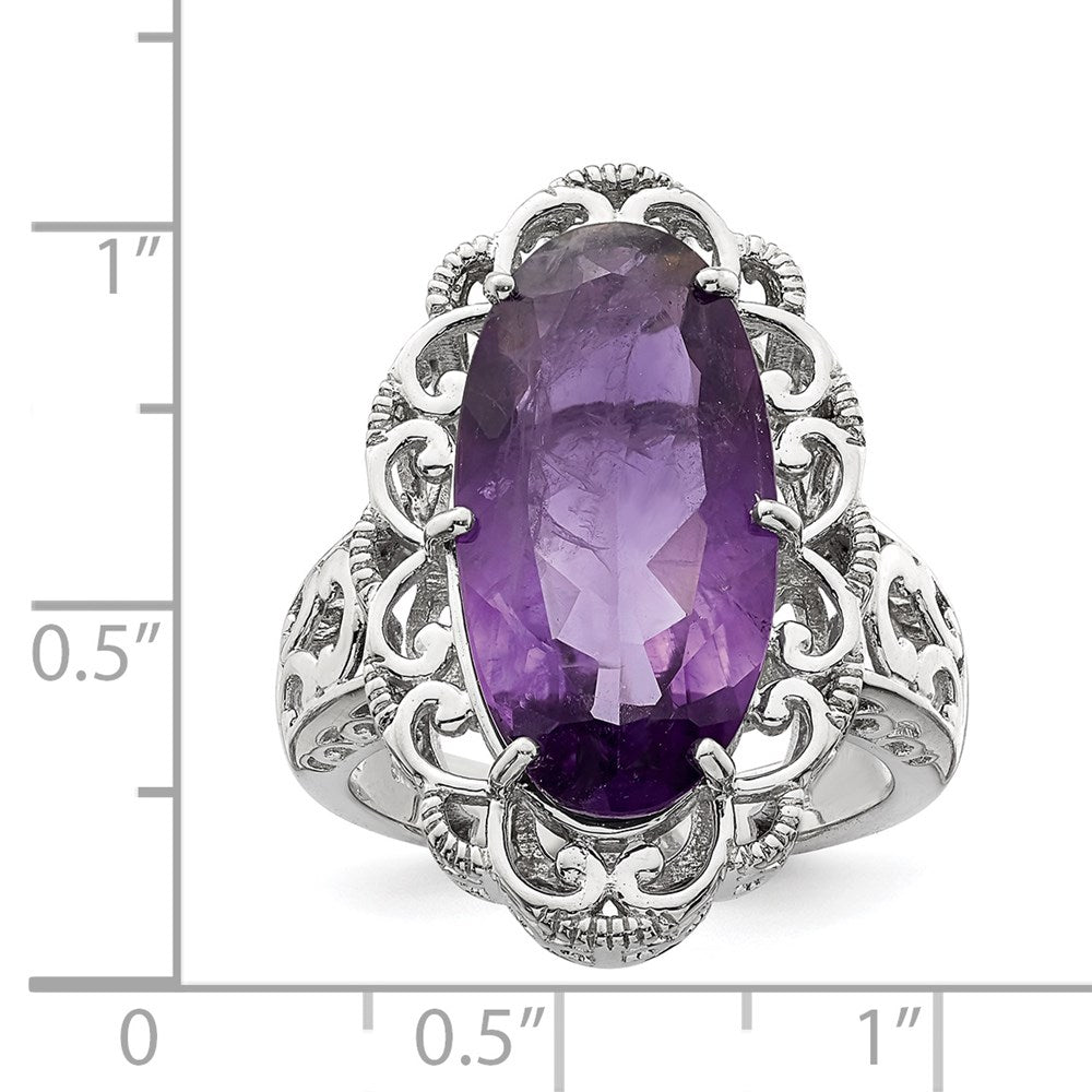 Sterling Silver Rhodium-plated Amethyst Ring