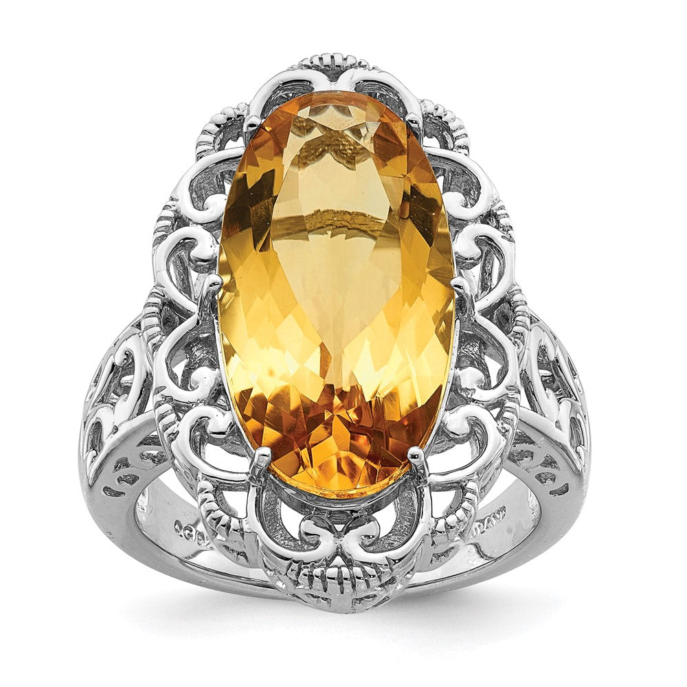 Sterling Silver Rhodium Citrine Ring