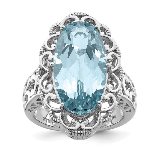 Sterling Silver Rhodium Sky Blue Topaz Ring