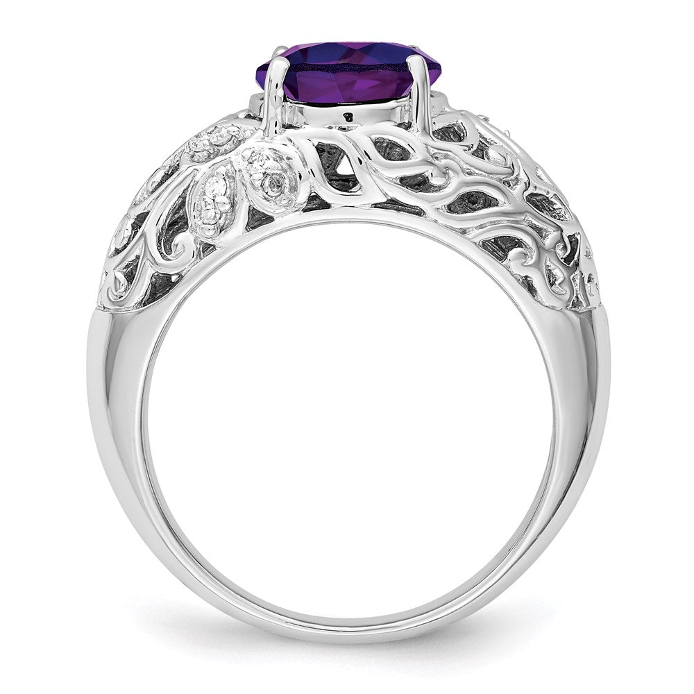 Sterling Silver Rhodium-plated Amethyst & Diamond Ring