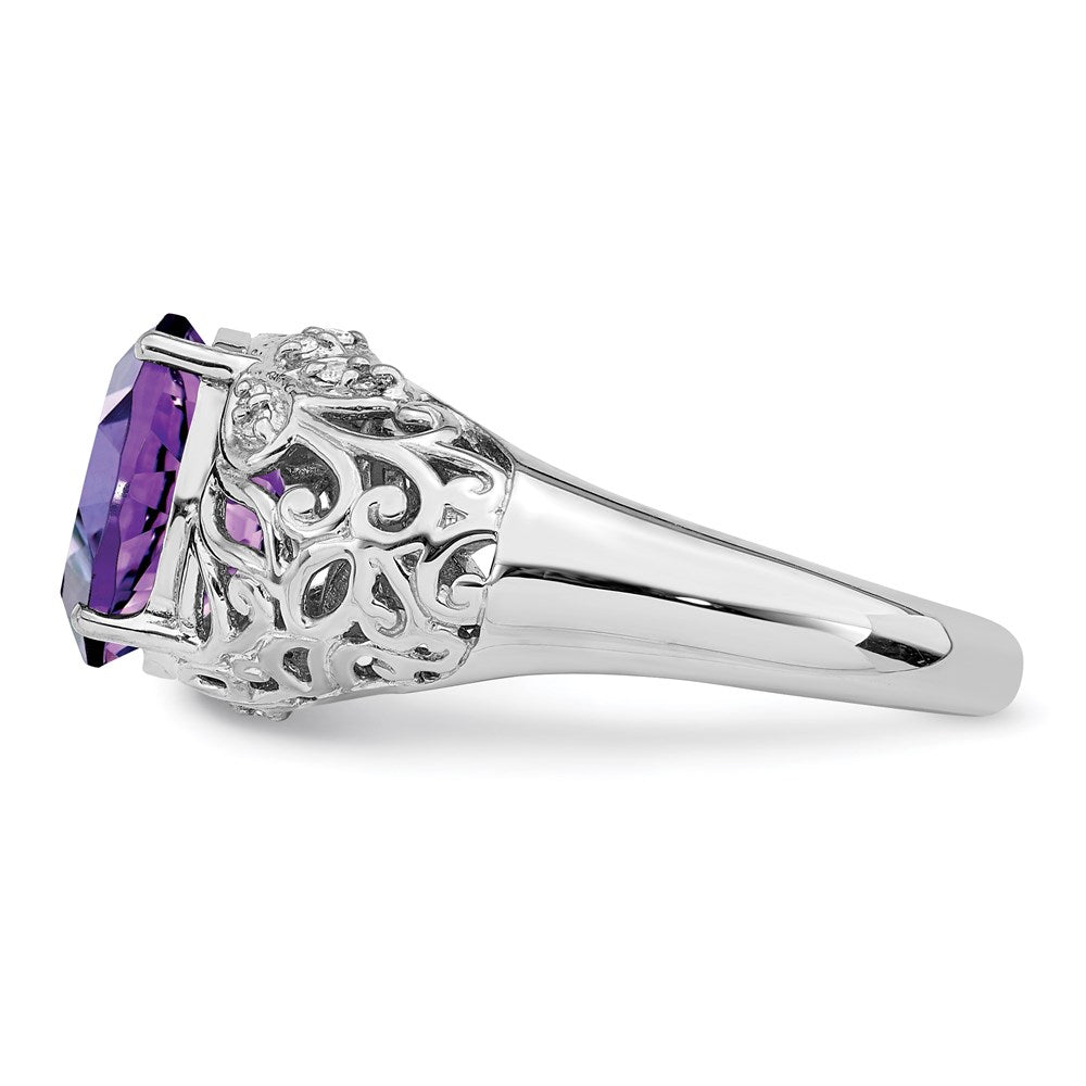 Sterling Silver Rhodium-plated Amethyst & Diamond Ring