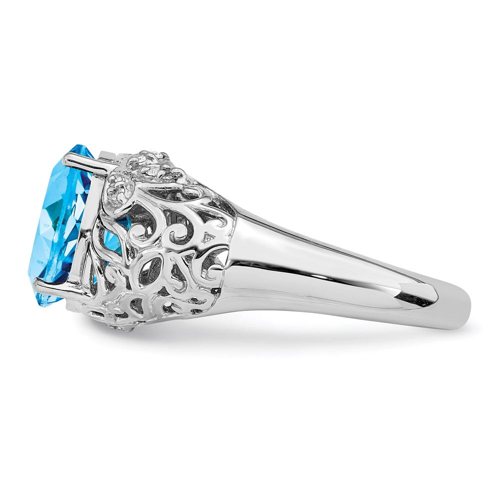 Sterling Silver Rhodium Blue Topaz & Diamond Ring