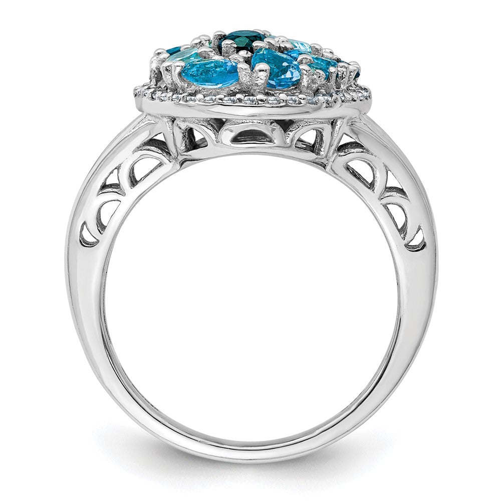 Sterling Silver Rhodium Light Swiss Blue Topaz & Diamond Ring