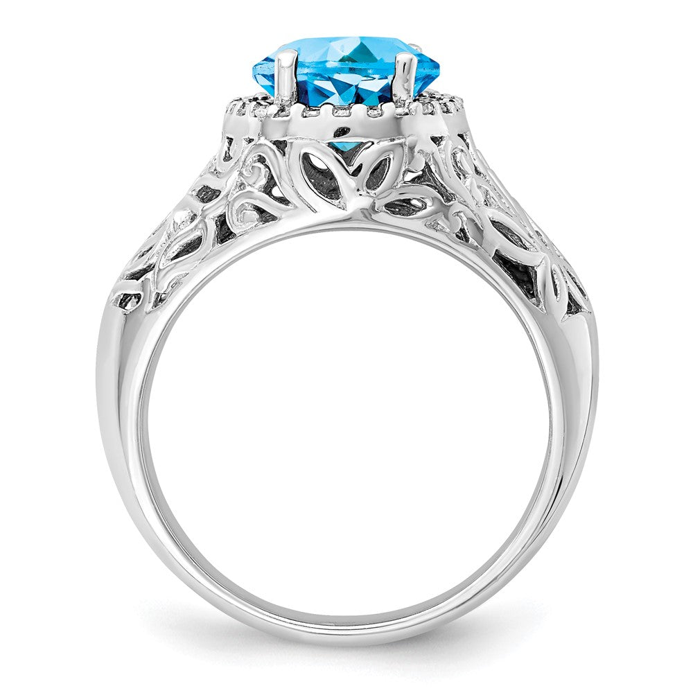 Sterling Silver Rhodium Swiss Blue Topaz & Diamond Ring